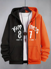 Patchwork Happiness Letter & Number 87 Print Men's Hooded Sweatshirt