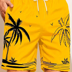 Mesh Lining Palm Tree Swim Trunks 2 Pockets Men's Swimwear