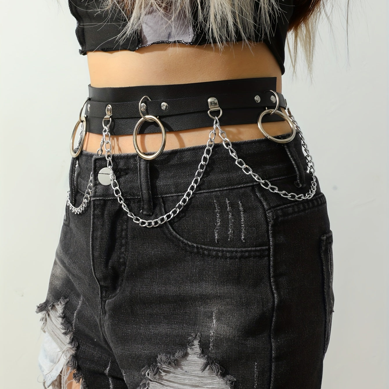 Chain Fringe Punk Belt Hip Hop Jeans Pants Belt Gothic Adjustable Rivet