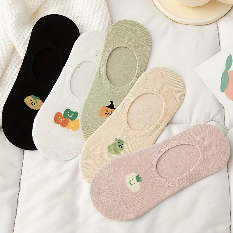5 Pairs Cartoon Fruit Print Ankle Socks Women's Stockings