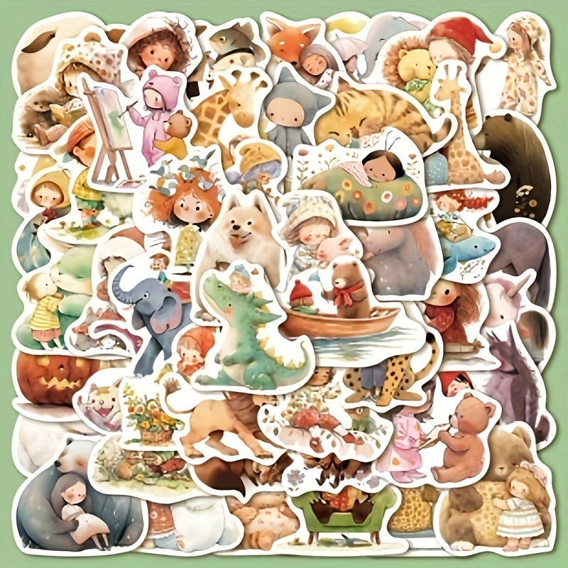 52pcs Fairy Tale Dream Animal Illustrations Vinyl Laptop Stickers