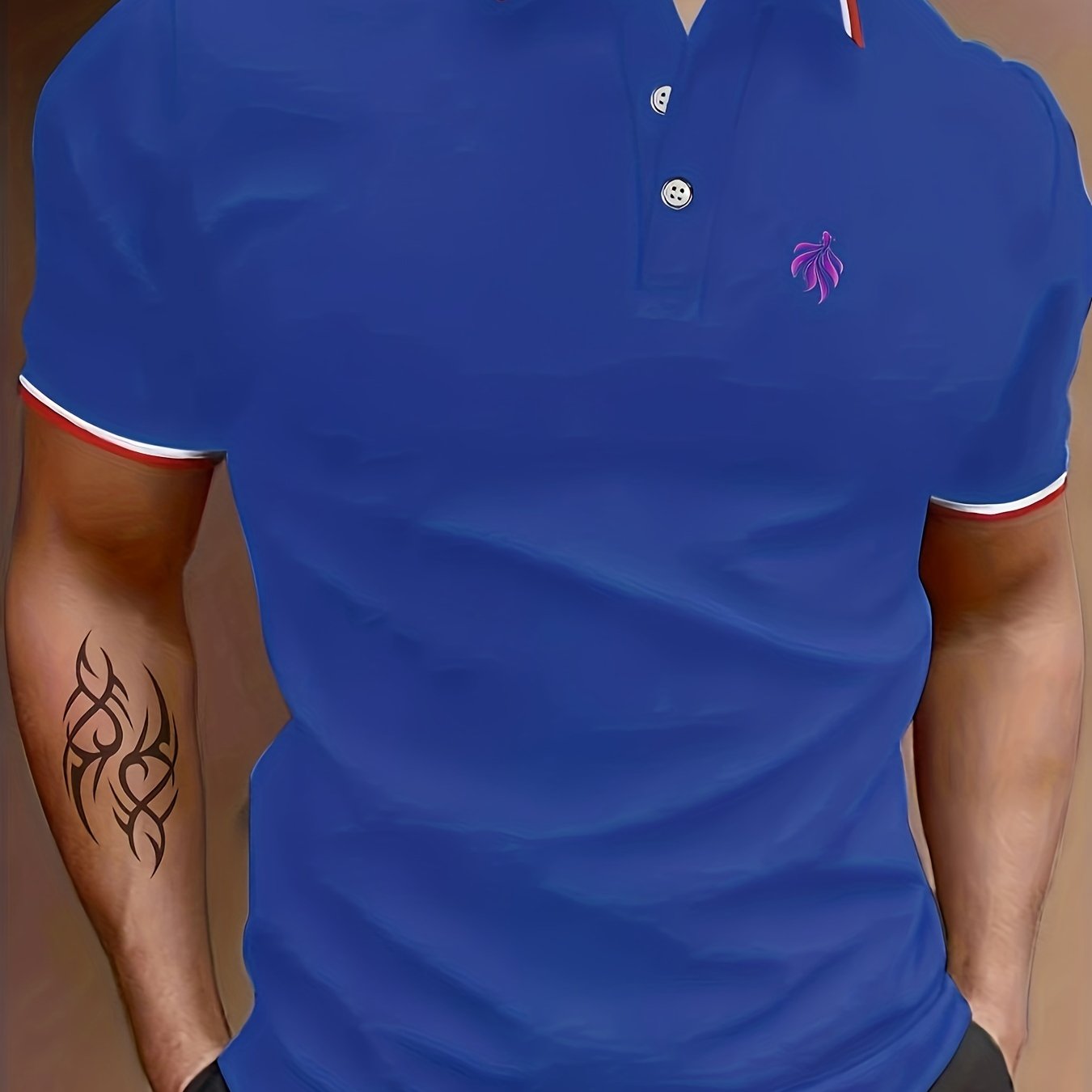 Men's Fish Print Polo Shirt Casual Slightly Stretch Button Up Short Sleeve Shirt