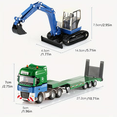 Zinc Alloy Low Loader with Excavator Toy Engineering Vehicle Ornament
