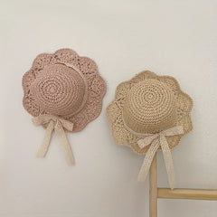 Kids Straw Sun Hat with Lace Butterfly Knot
