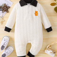 Baby's Polo Collar Long Sleeve Gentleman Style Jumpsuit