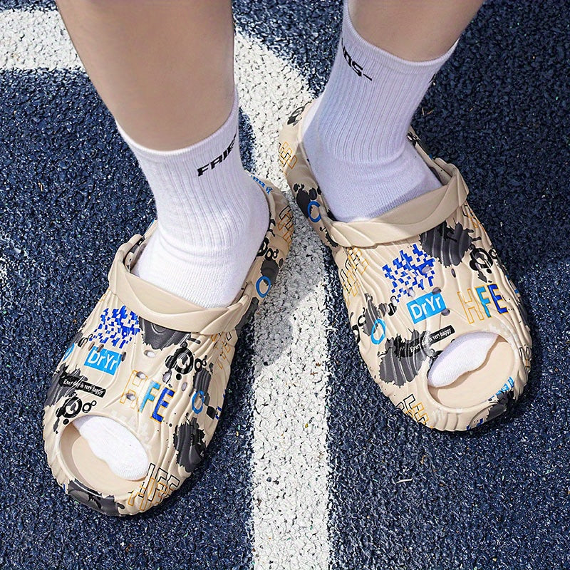 Men's Letter Print Non Slip Sandals Quick Drying Comfy Slides Beach Shoes