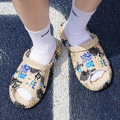 Men's Letter Print Non Slip Sandals Quick Drying Comfy Slides Beach Shoes