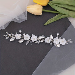 Faux Pearl Bridal Flower Headpiece Leaf Shape Headband Wedding Hair Accessories