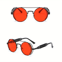 Steampunk Top Bar Round Sunglasses Metal Spring Temple UV400
