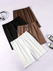 4pcs Solid Biker Shorts Women's Clothing