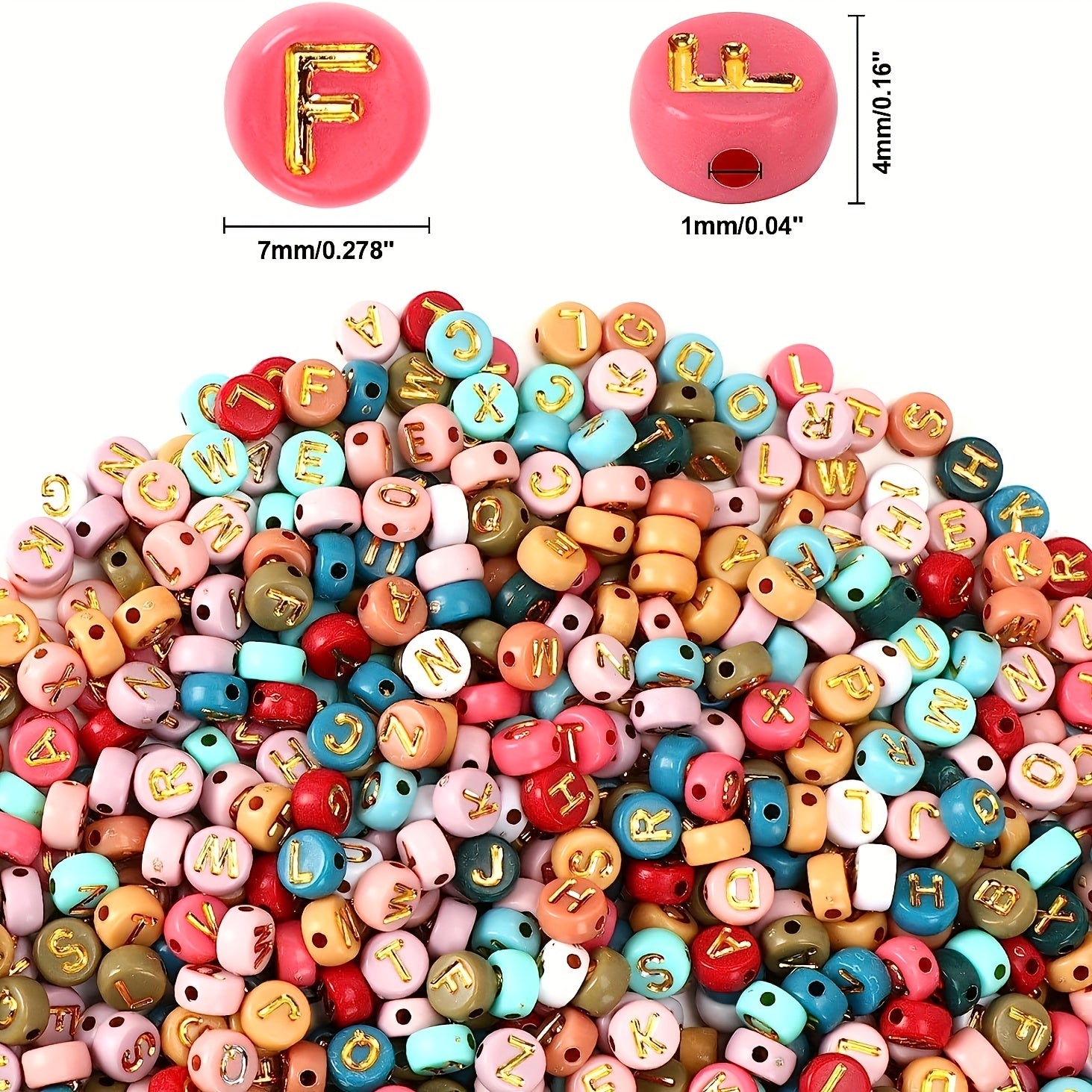 1000Pcs 4 7mm Colorful Acrylic Golden Letter Beads With Elastic String