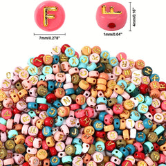 1000Pcs 4 7mm Colorful Acrylic Golden Letter Beads With Elastic String