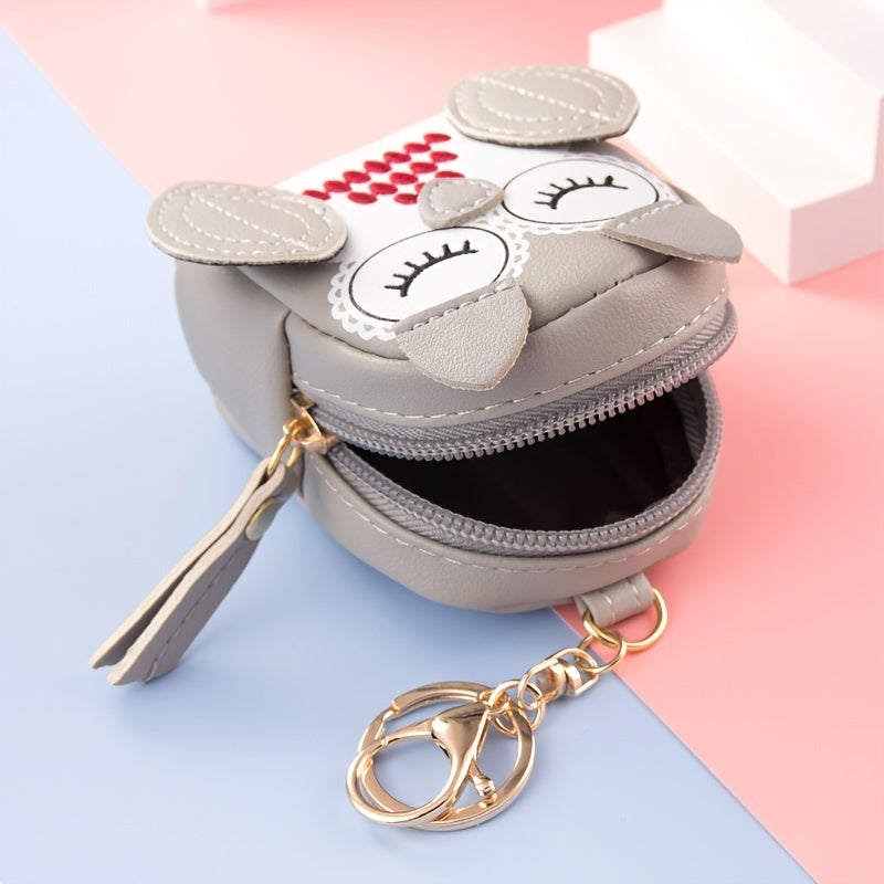 Mini Owl Coin Purse Zipper Faux Leather Storage Bag