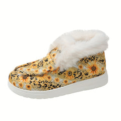 Sunflower & Leopard Print Plush Lined Furry Boat Shoes