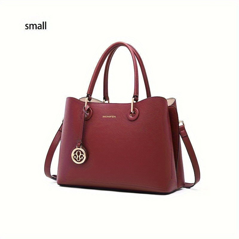 Women's Burgundy Tote Bag Golden Tone Hardware Zipper Closure