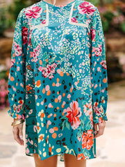 Plus Floral Print Long Sleeve Tee Dress
