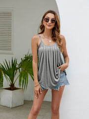 Pleated Spaghetti Strap Top Sleeveless Cami