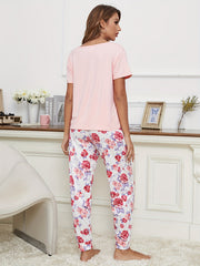 Floral Print Pajamas Set Short Sleeve Top & Lounge Pants