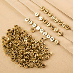 1000 Pcs Mixed Golden Acrylic Loose Spacer Round Flat Letter Beads
