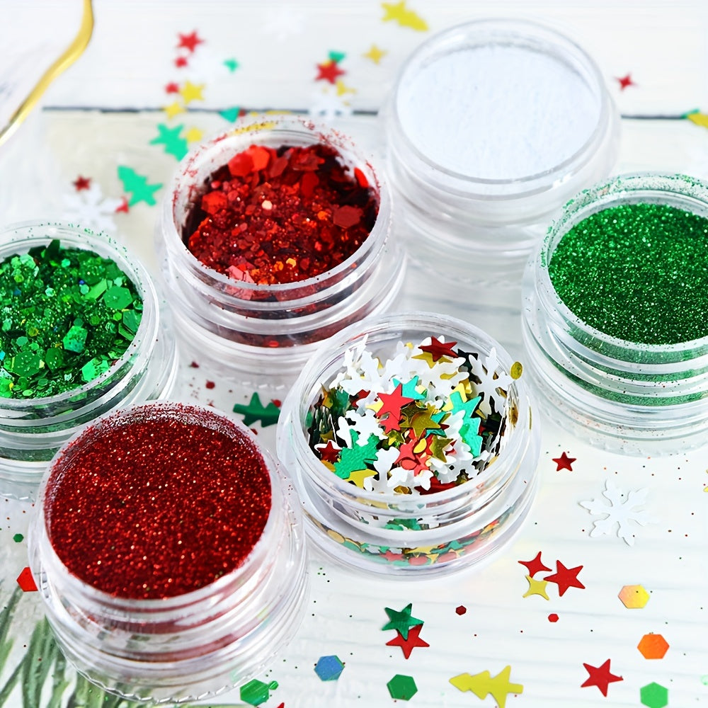 6pcs Christmas Sequins Red Green Glitter Flakes For Resin Mold Fillings