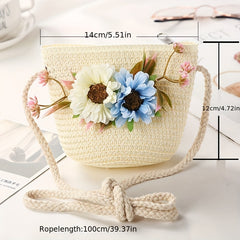 Kids Straw Crossbody Bag Lightweight Shoulder Bag Girls