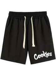 Cookies Letter Print Casual Drawstring Shorts Men's Summer Clothes