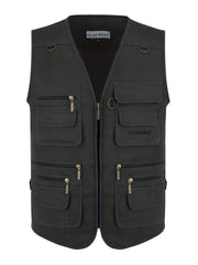 Men's Zipper Pockets Cargo Vest for Outdoor Activities