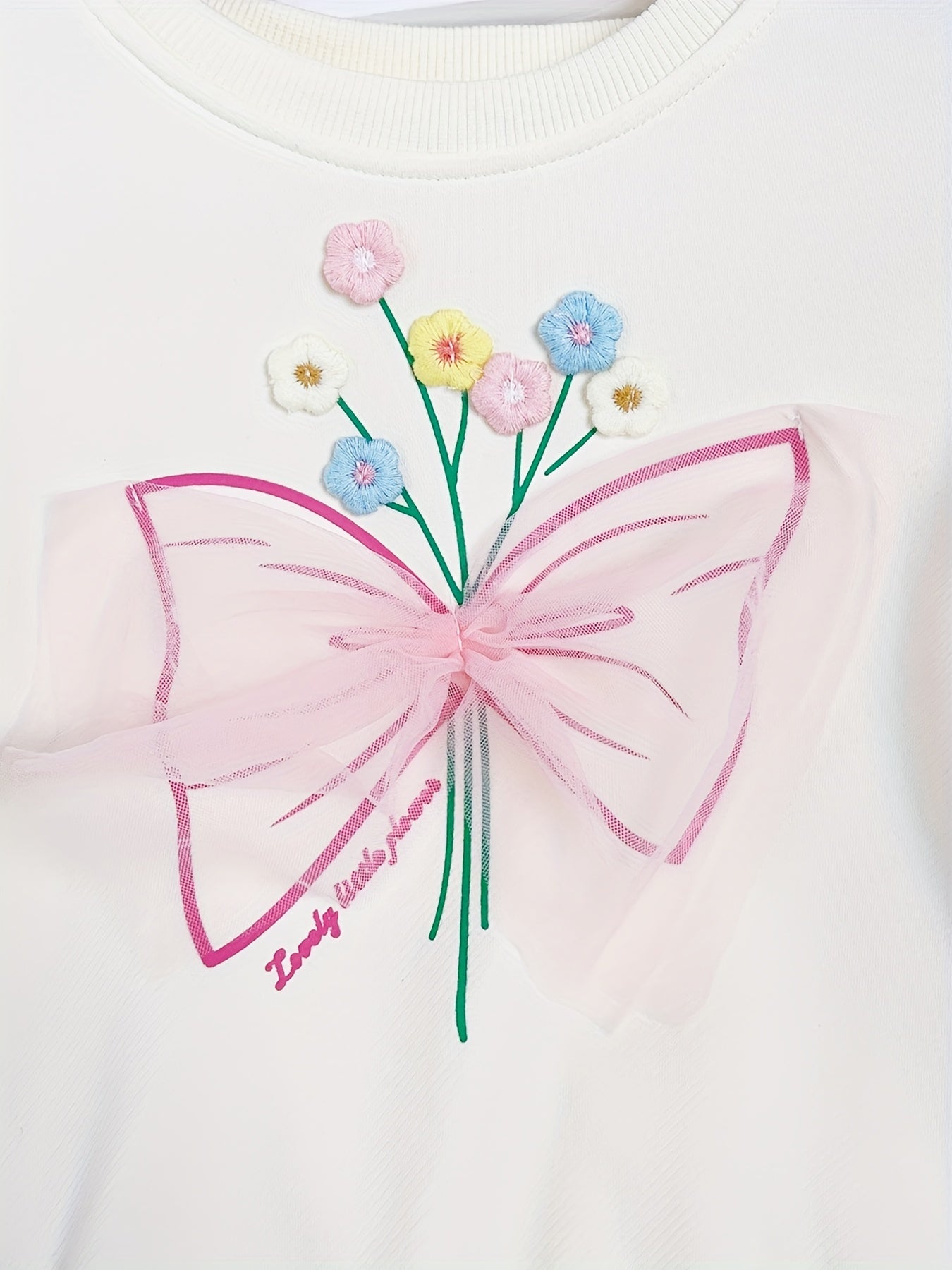 Girls Flowers Graphic Sweatshirt with Tulle, Long Sleeve Top Pullovers