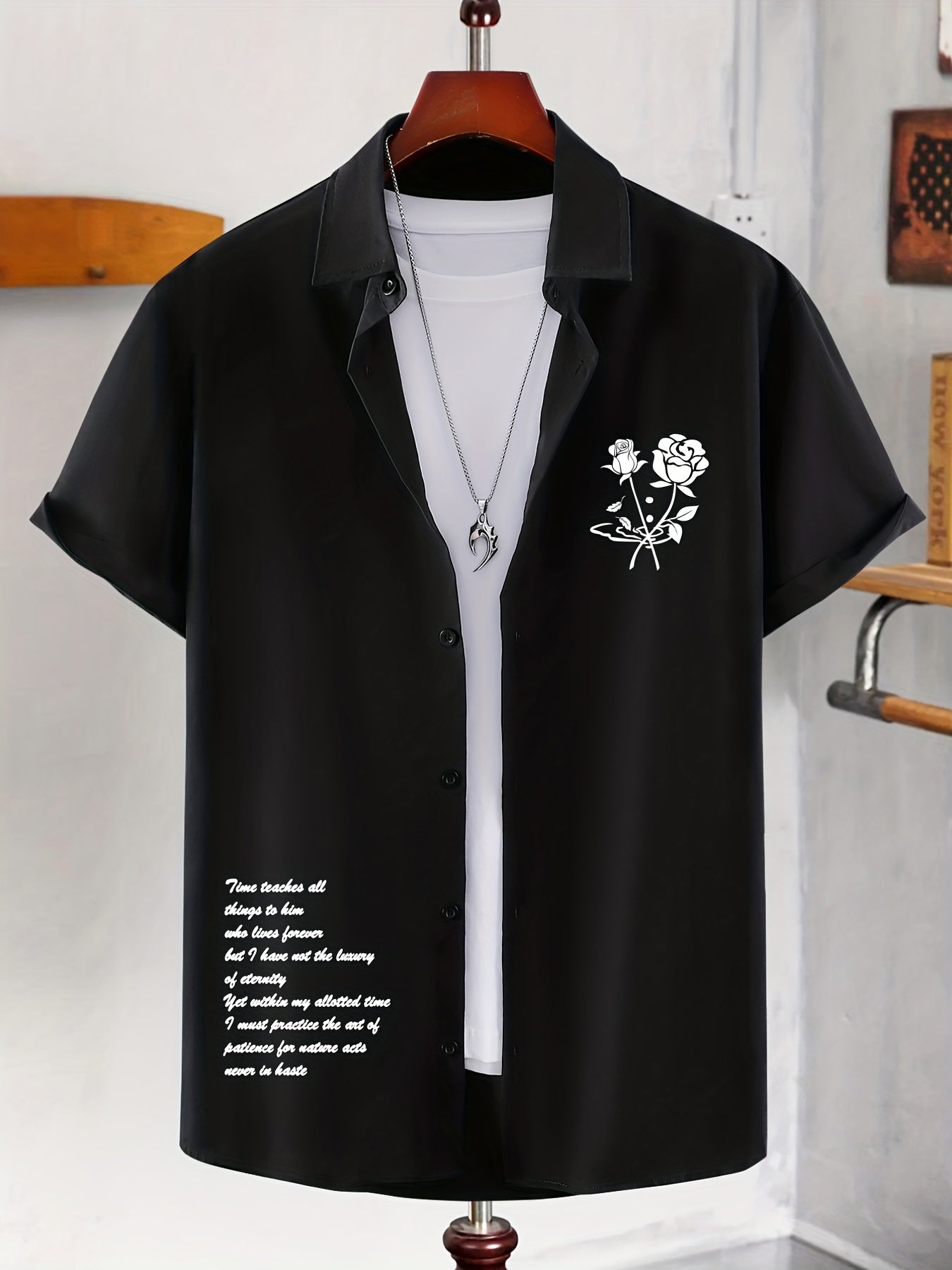 Men's Solid Smile Face Button Down Shirt