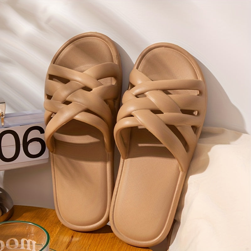 Women's Cross Decor Slippers Open Toe Non slip Comfy Indoor Slides