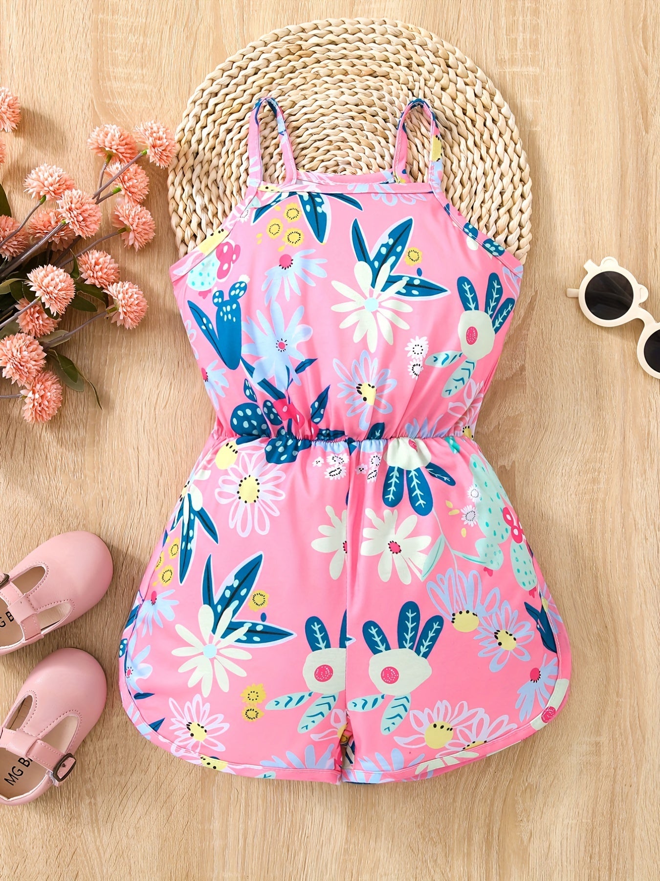 Toddler Girls Flowers Plant Cami Rompers Jumpsuits Beach Vacation