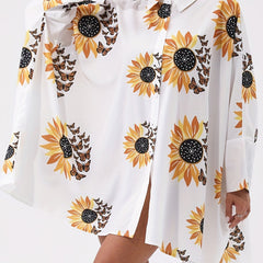 Sunflower Print Long Sleeve Casual Blouse