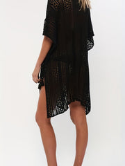 Knitted Split Side Cover Up V Neck Tassel Solid Beach Loose Cover Up