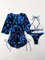 Halter Triangle Bikini Set with Cover Up