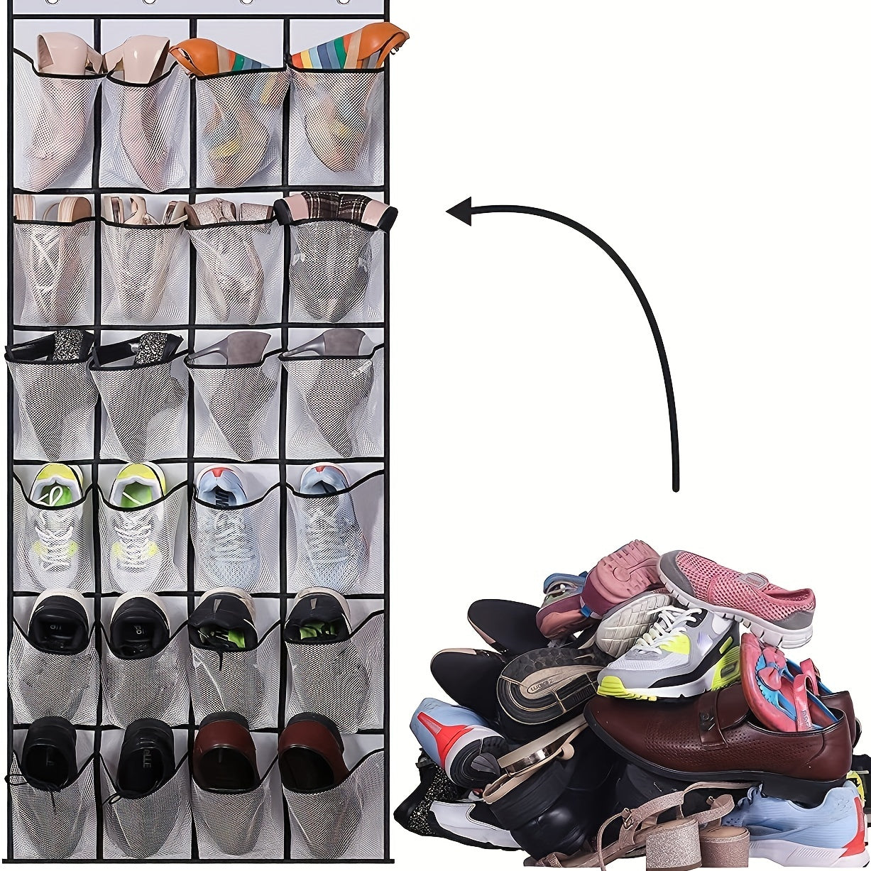 Over The Door Shoe Rack with 28 Large Mesh Pockets Organizer