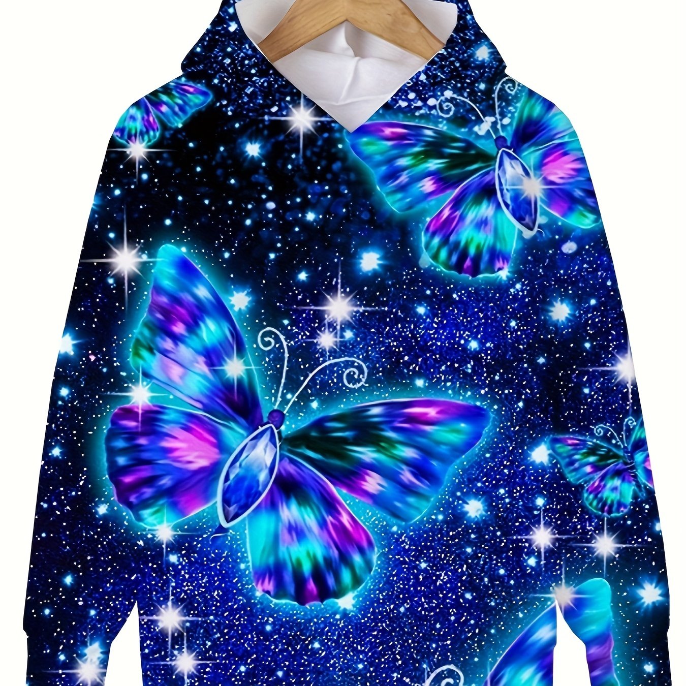 Butterfly & Starry Night Long Sleeve Hoodie for Girls