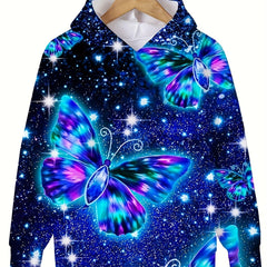 Butterfly & Starry Night Long Sleeve Hoodie for Girls