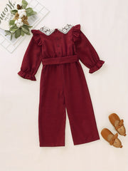 Girls Lace Collar Corduroy Long Sleeve Jumpsuit Playsuit Kids Fall Clothes