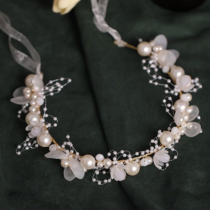 Pearl Wedding Flower Band & Headband Jewelry Set