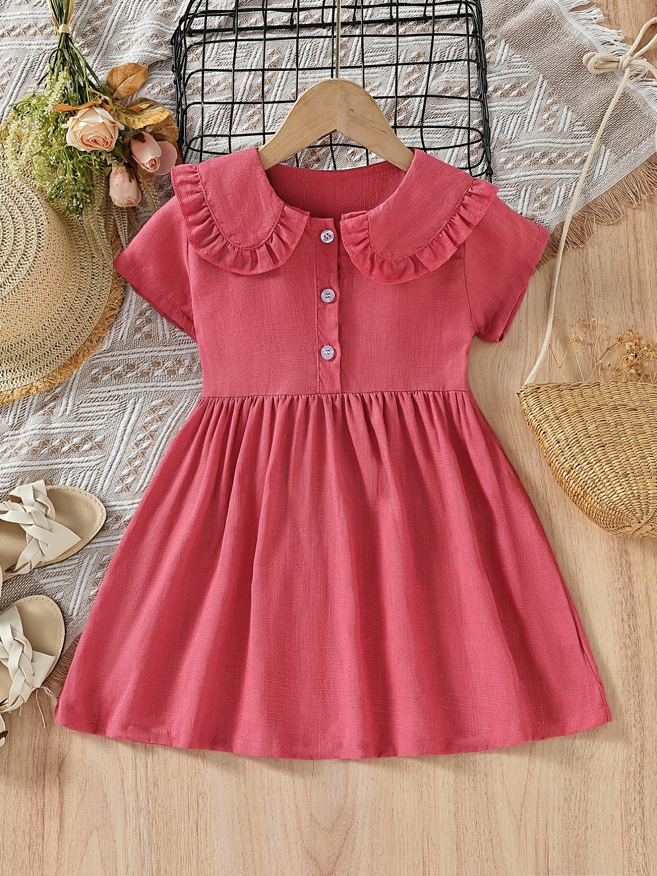 Girls Short Sleeve Doll Collar Dress Clothes