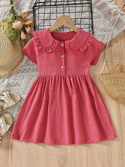 Girls Short Sleeve Doll Collar Dress Clothes