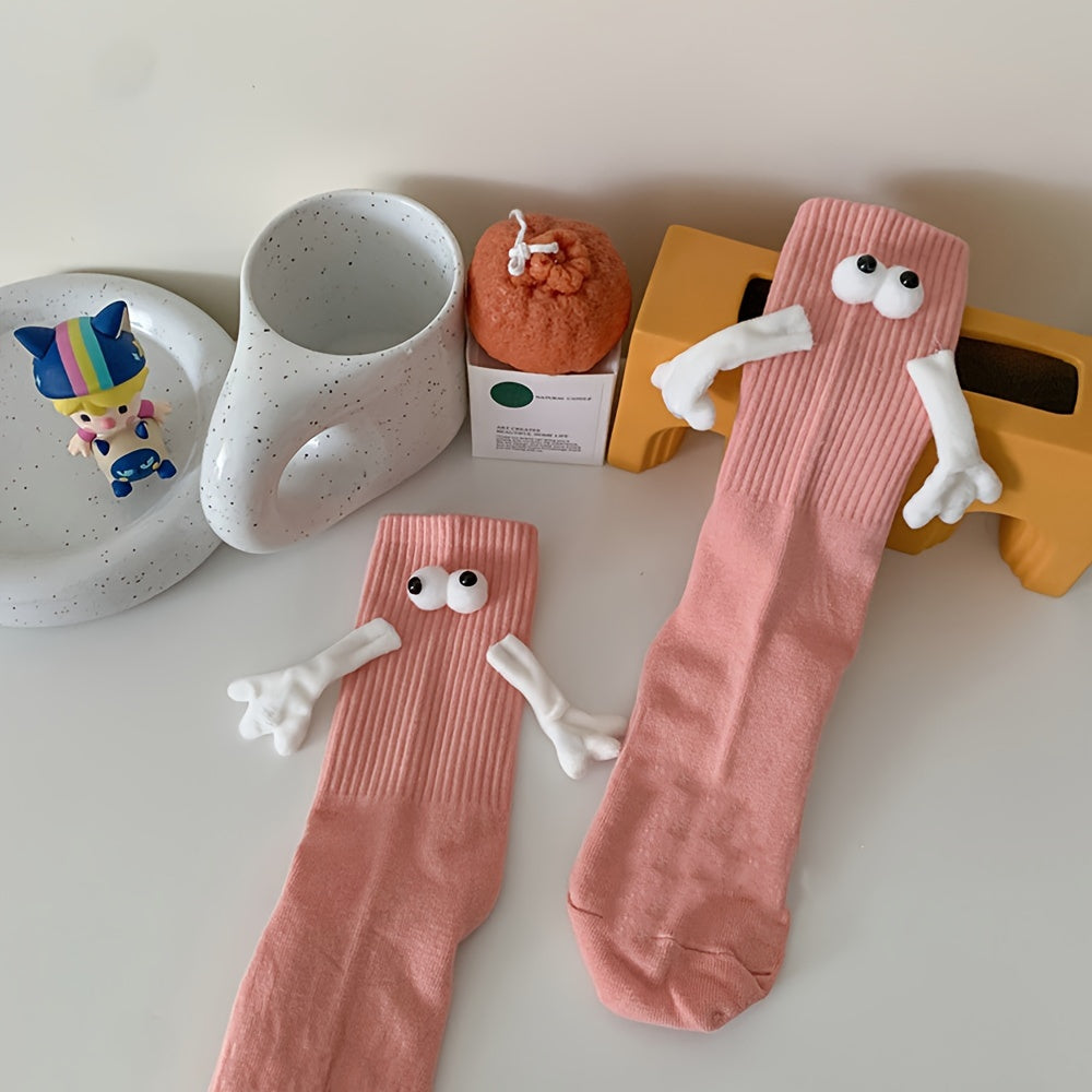 Funny Cartoon Eyes Decor Socks & Hand In Hand Women's Stockings