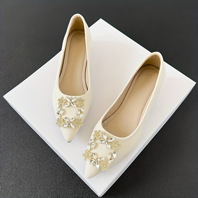 Rhinestone Decor Point Toe Slip On Low Heel Shoes