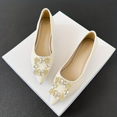 Rhinestone Decor Point Toe Slip On Low Heel Shoes
