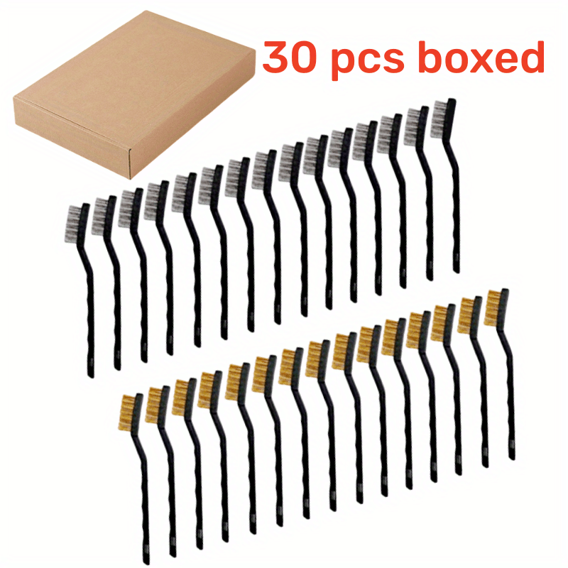 30pcs SS Brass Wire Brush Set Cleaning Welding Slag Rust Curved