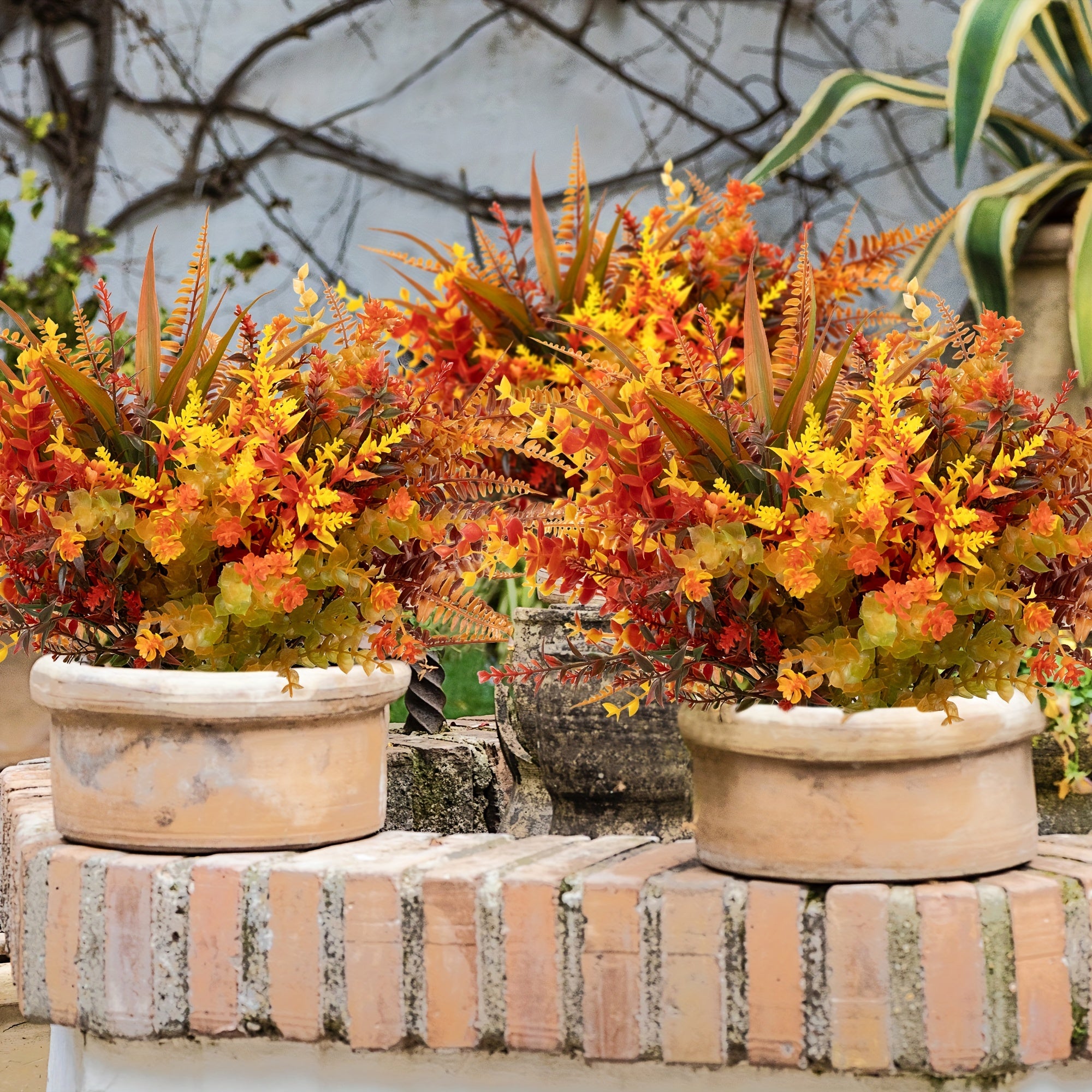 9pcs Artificial Fall Flowers Outdoor UV Resistant Faux Autumn Plants