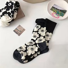 3 Pairs Flower Print Socks Mid Tube Women's Stockings