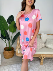 Polka Dot Nightdress Short Sleeve Crew Neck Sleepwear