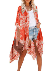 Boho Cover Up Plus Size Paisley Print Kimono
