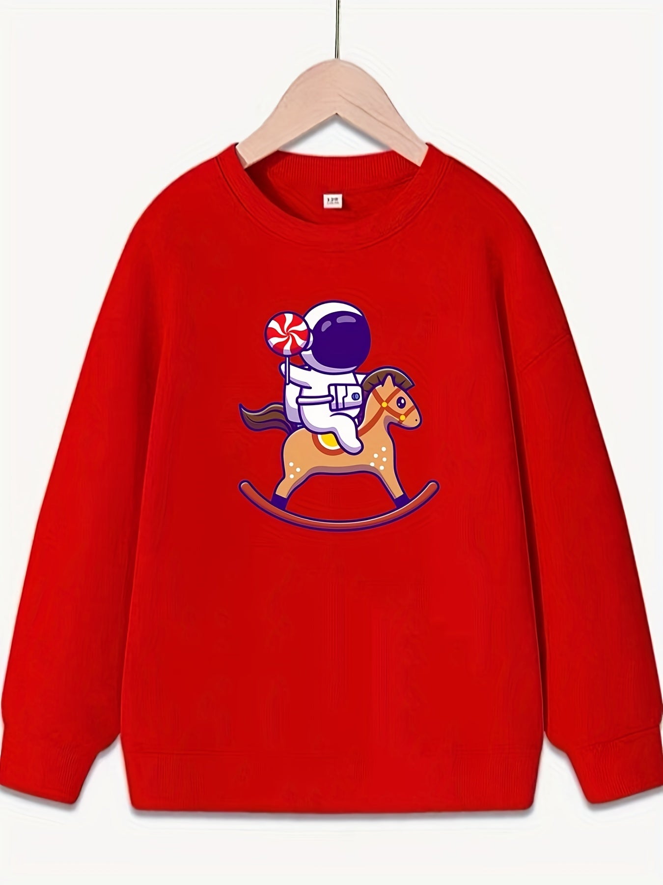 Astronaut & Pony Pattern Round Neck Sweatshirt for Girls